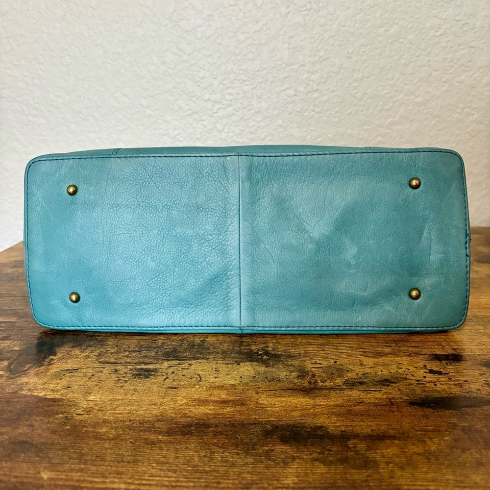 American Leather Co. Ada Triple Entry Satchel Crossbody Hobo Teal Medium - Picture 7 of 10